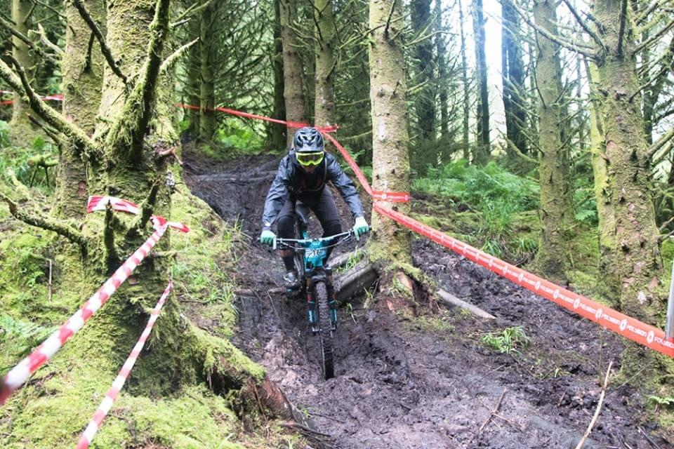 mountain bike race on muddy trails